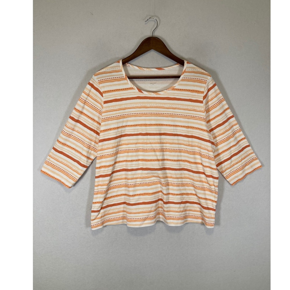 Coastal Stripe Blair Womens XL Orange Peach 3/4 Sleeve Scoop Neck Tee Top